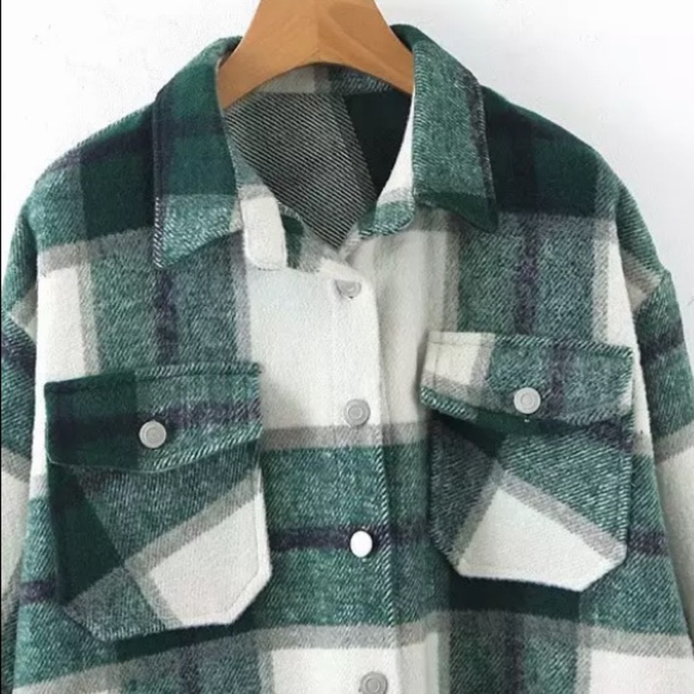 SOLD OUT Green Plaid Oversized Flannel Shacket Shirt Jacket - Picture 6 of 14